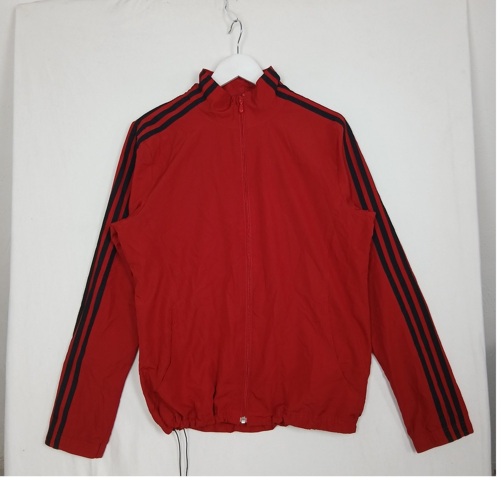 Adidas Mens Red Full Zip Track Jacket Black 3 Stripe Windbreaker G1SXDBJ00034
